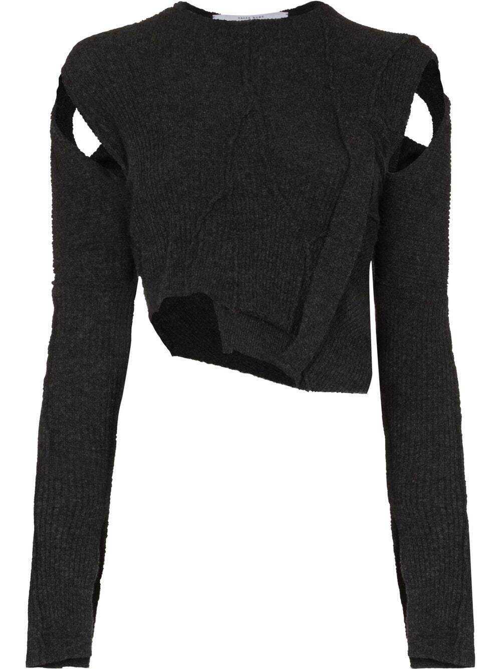Talia Byre Ribbon asymmetric cropped sweater - Grey