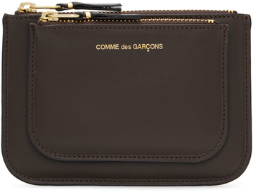 comme des garçons wallets brown small outside pocket pouch