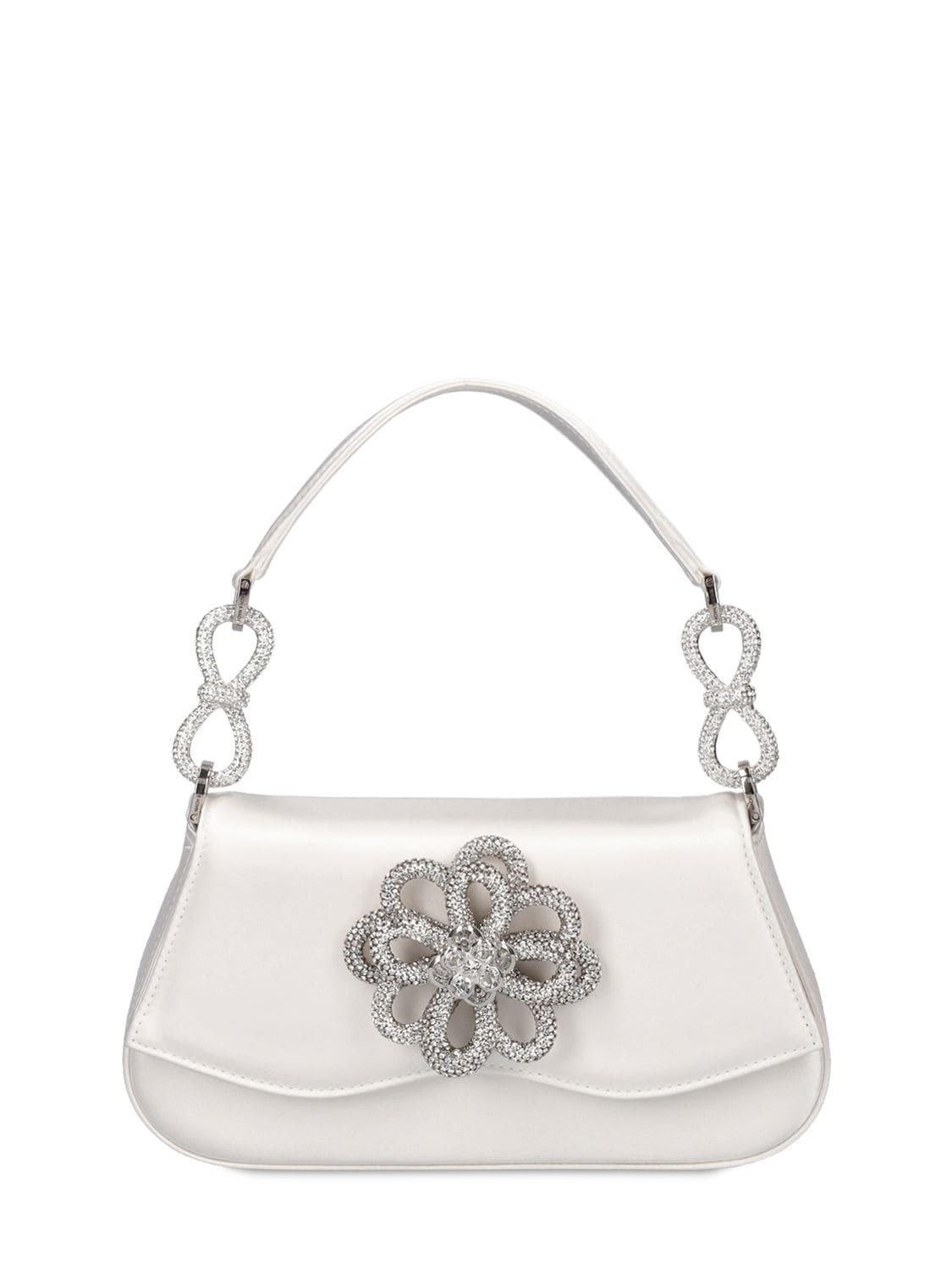 MACH & MACH Flower Satin Top Handle Bag in white