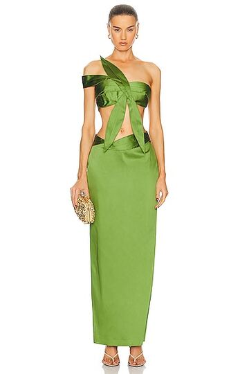 cult gaia sharlena long gown in olive