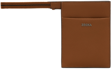 zegna brown mini standing pouch