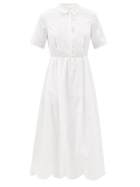 Self-portrait - Broderie-anglaise Cotton-poplin Midi Dress - Womens - White
