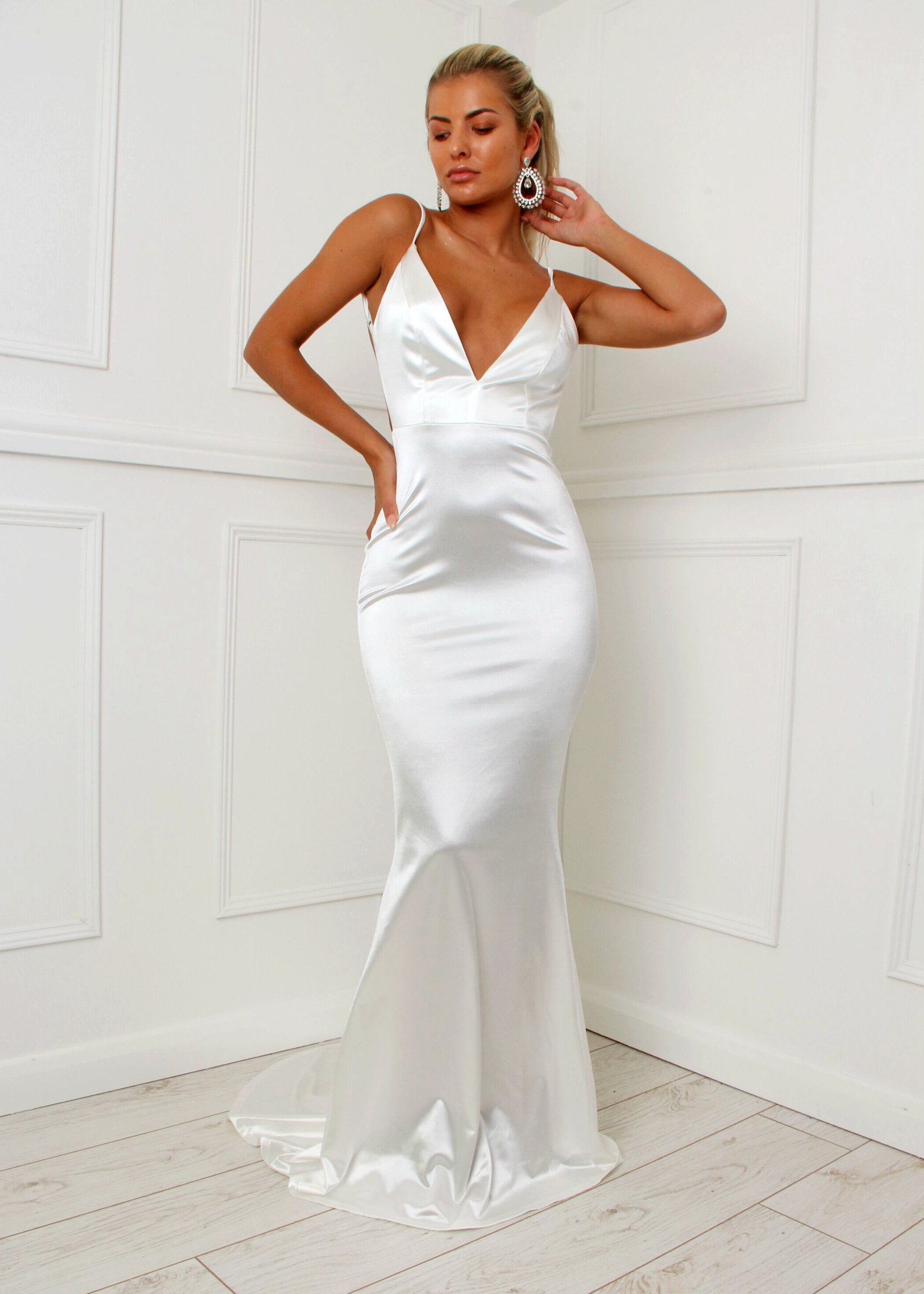 Love Affair' Satin Gown with Ruched Back - White