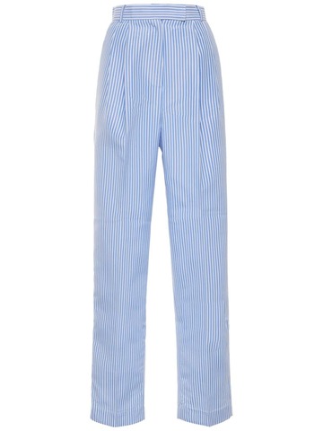 THE FRANKIE SHOP Bea Striped Cotton Poplin Suit Pants in blue / white