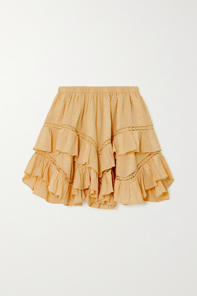 Isabel Marant Étoile - Jocadia Lace-trimmed Ruffled Embroidered Cotton-blend Skirt - Yellow