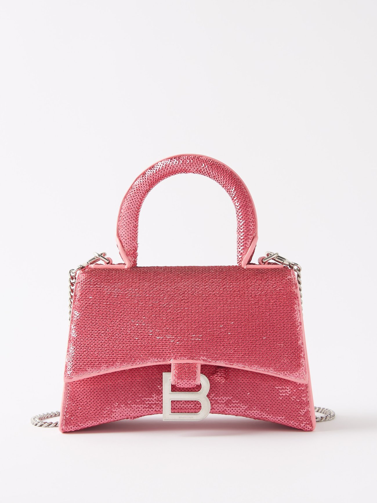 Balenciaga - Hourglass Xs Sequin-leather Handbag - Womens - Pink