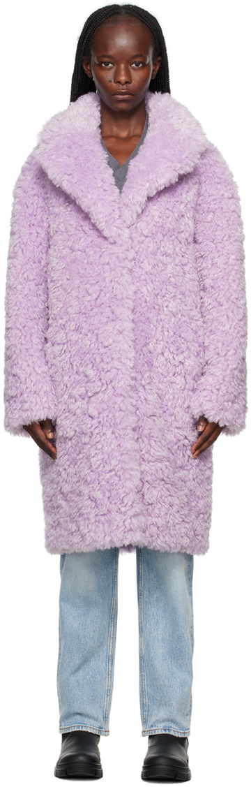 stand studio purple camille cocoon faux-fur coat in lilac