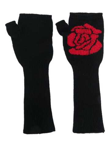 barrie rose-embroidered fingerless gloves - black
