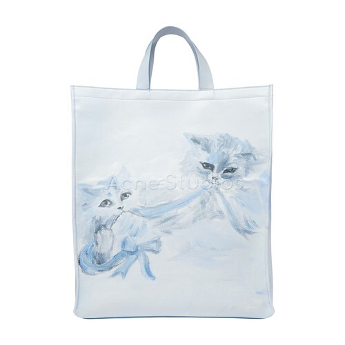 Acne Studios Logo Shopper Kilimnik Cat Print bag in grey / white