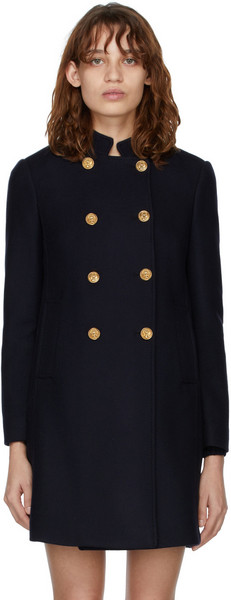 RED Valentino Navy Double-Breasted Coat in blue