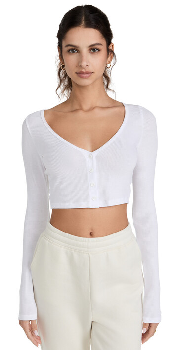 Alo Yoga Ribbed Cropped Whisper Cardigan in white