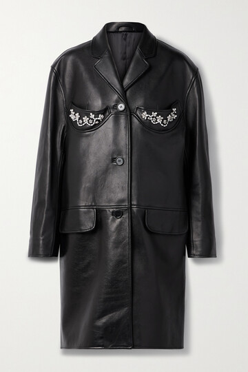 simone rocha - embellished leather jacket - black