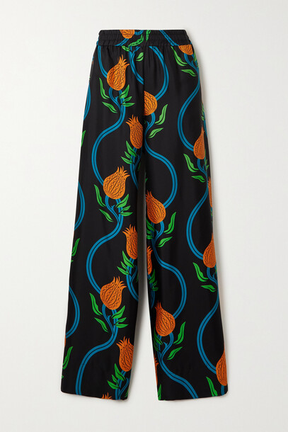 La DoubleJ - Printed Silk-twill Wide-leg Pants - Blue