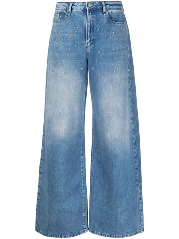 karl lagerfeld crystal-embellished wide-leg jeans - blue
