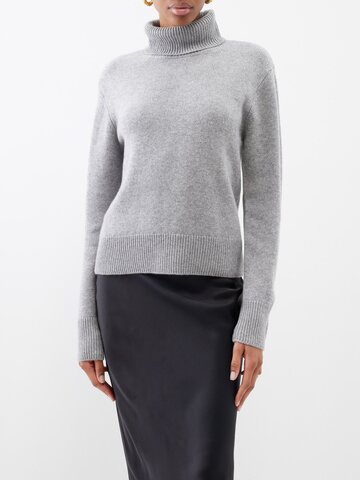 frame - roll-neck cashmere sweater - womens - grey