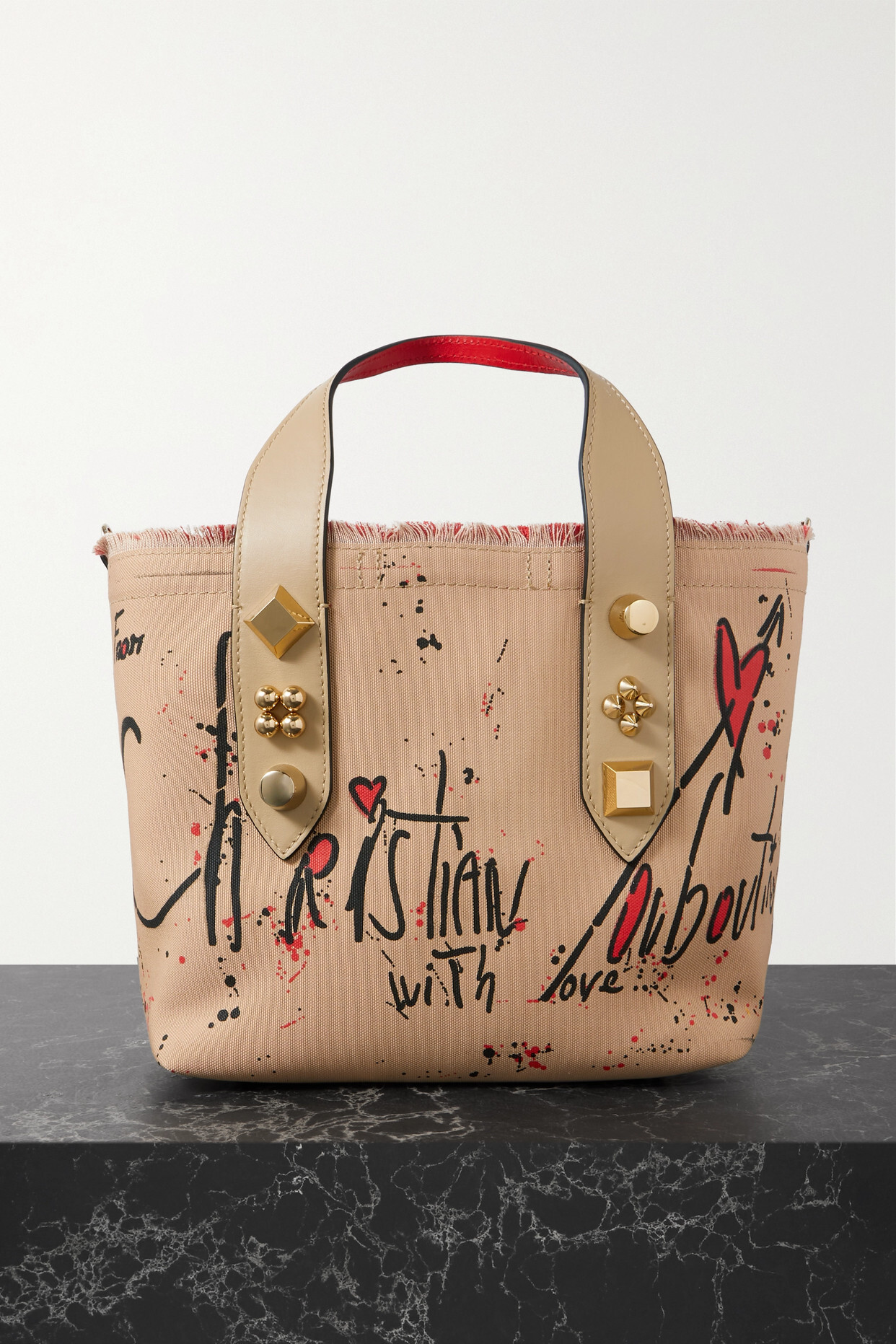 Christian Louboutin - Frangibus Small Leather-trimmed Frayed Printed Canvas Tote - Neutrals
