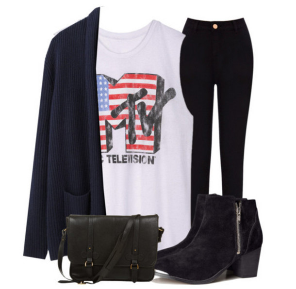 shoes ankle boots high waisted jeans black oversized cardigan muscle tee t-shirt pants bag sweater