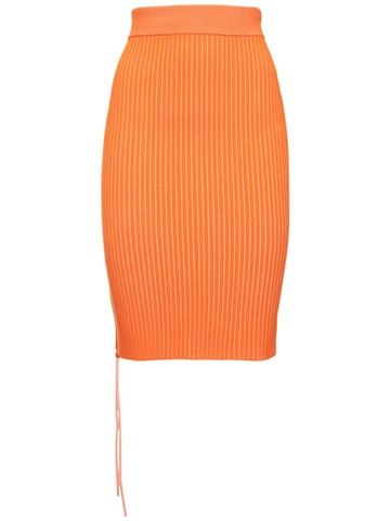 OFF-WHITE Vanise Lace-up Viscose Blend Midi Skirt in orange