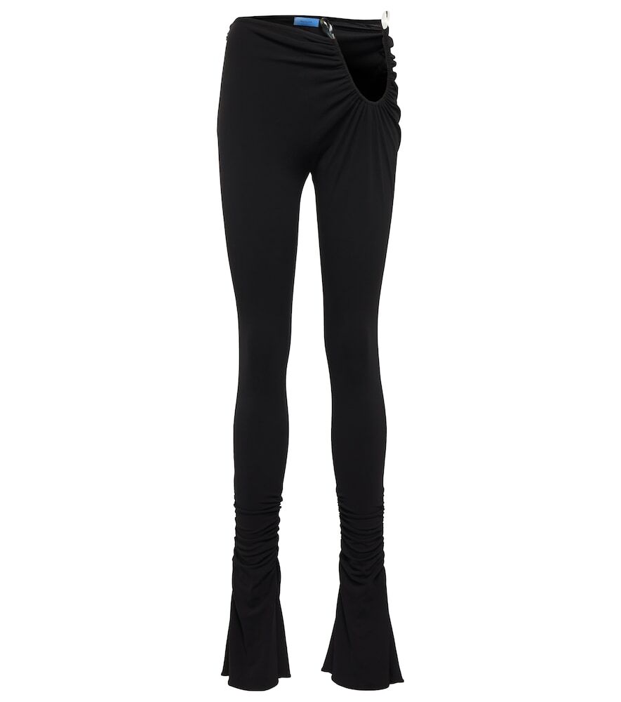 Mugler Ruched scuba mid-rise flared pants in black