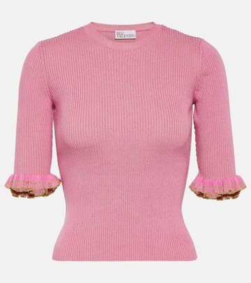 redvalentino ribbed-knit wool-blend top in pink