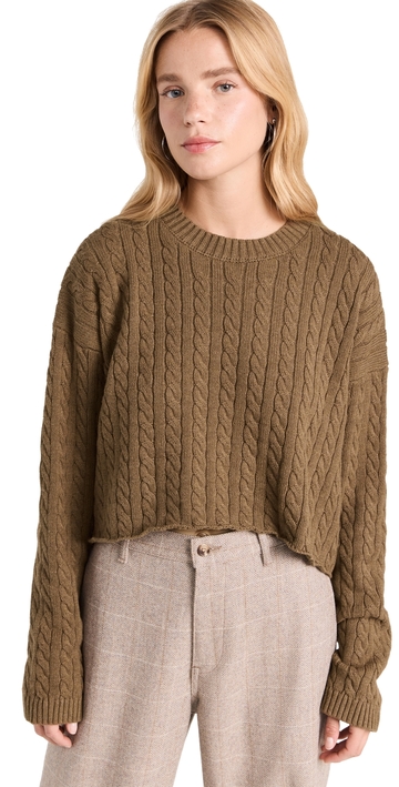 denimist cropped cable sweater heather brown xs