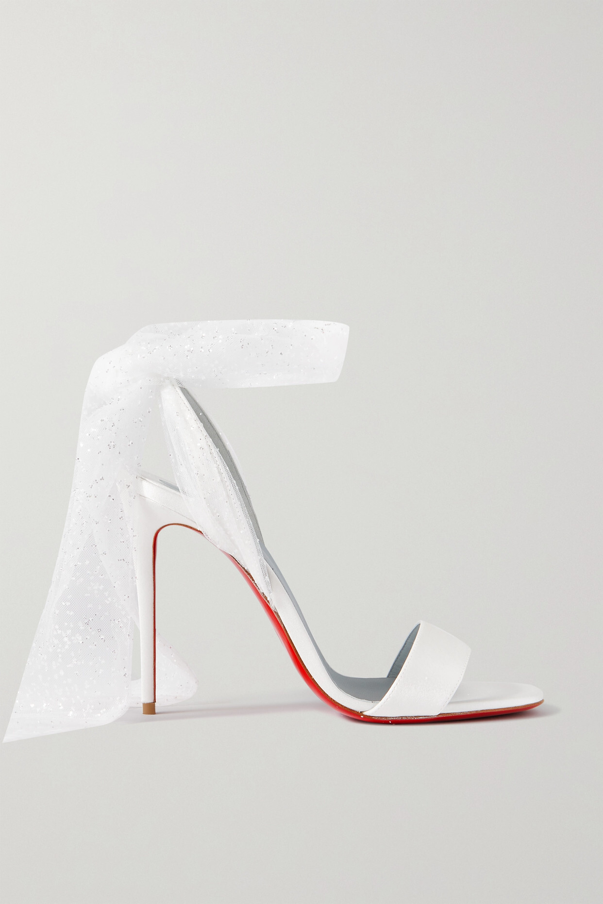 Christian Louboutin - Desert 100 Satin And Glittered Tulle Sandals - White