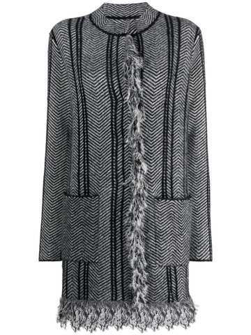 twinset frayed chevron-knit cardigan - black