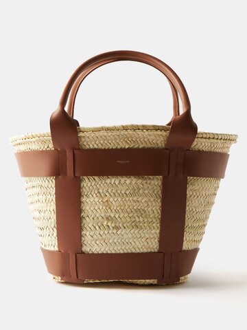 demellier - santorini large leather-trim basket bag - womens - tan