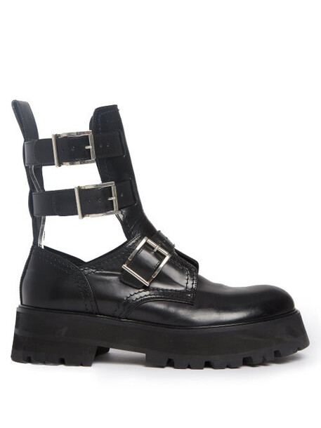 Alexander Mcqueen - Cutout Buckled Leather Ankle Boots - Womens - Black