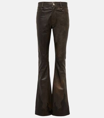 alessandra rich high-rise flared leather pants in brown