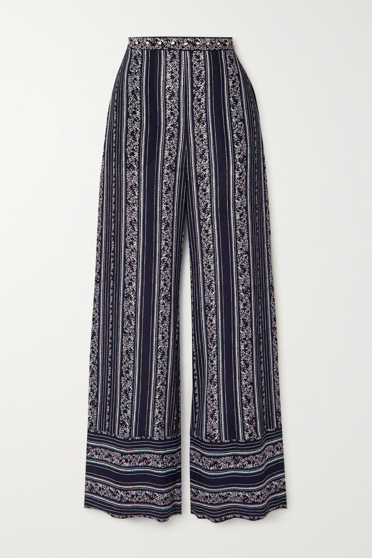 See By Chloé See By Chloé - Florence Embellished Striped Crepe Wide-leg Pants - Blue