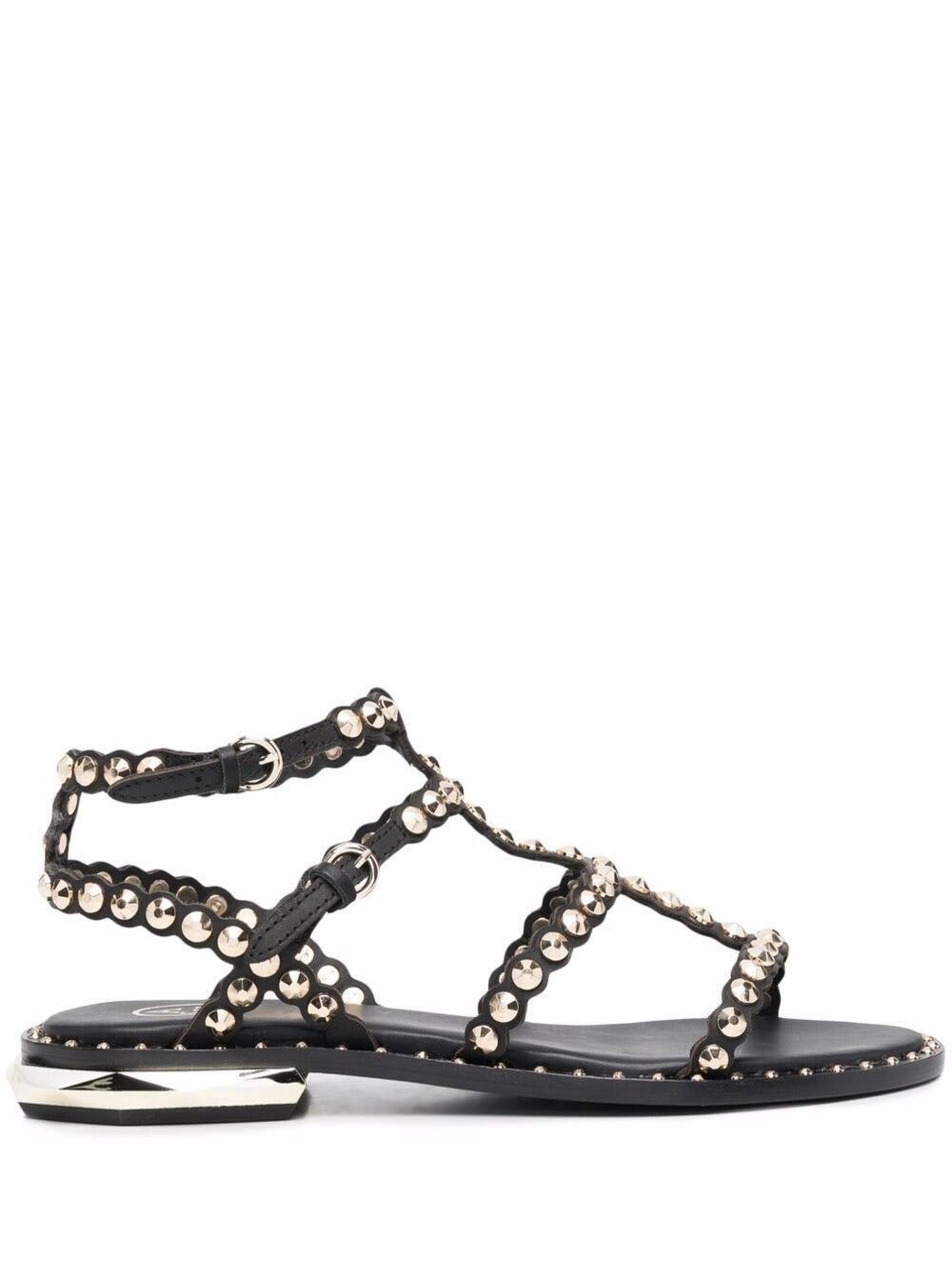 Ash Womans Black Leather Sandals With Studs