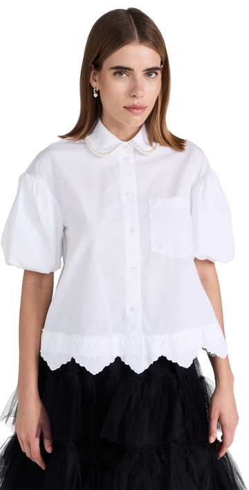 simone rocha cropped puff sleeve shirt white/white/pearl 10