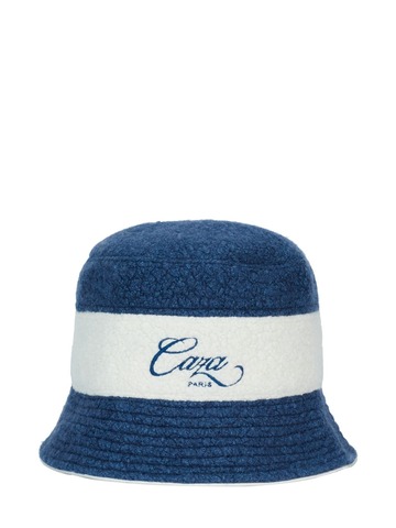 CASABLANCA Caza Embroidered Wool Bucket Hat in navy