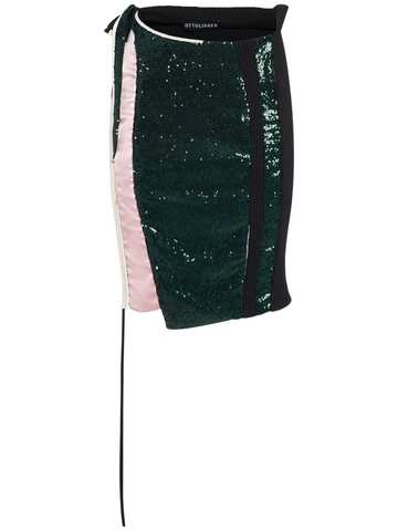 ottolinger deconstructed sequined skirt in black / green