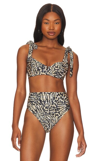 beach riot beach blair bikini top in brown in leopard