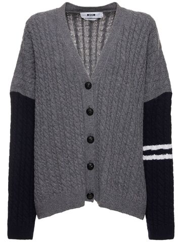 msgm cable knit wool & cashmere cardigan in grey