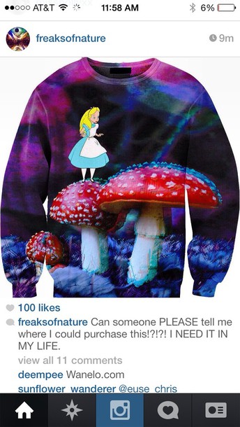sweater alice in wonderland mushrooms