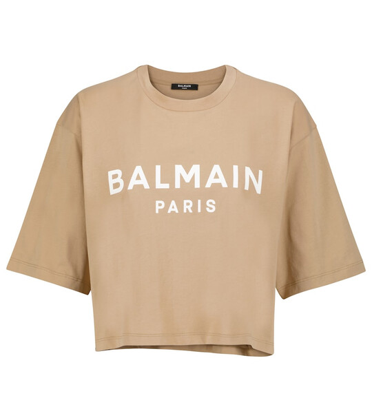 Balmain Logo cropped cotton T-shirt in beige