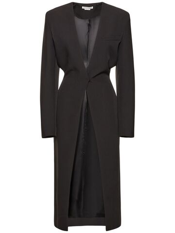 ALESSANDRO VIGILANTE Fitted Cady Collarless Midi Coat in black