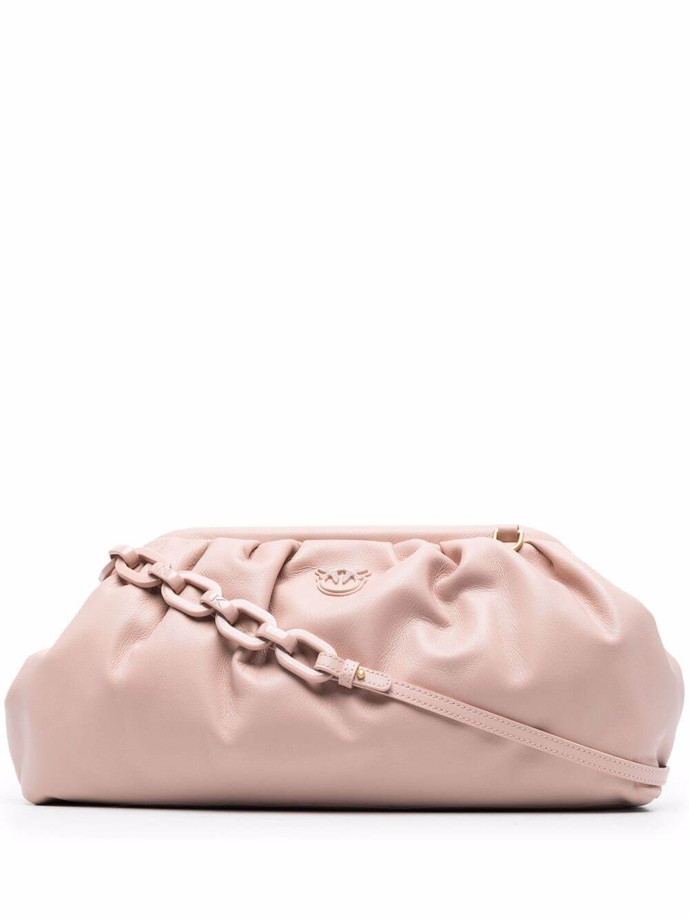 PINKO chain-link leather clutch bag in pink