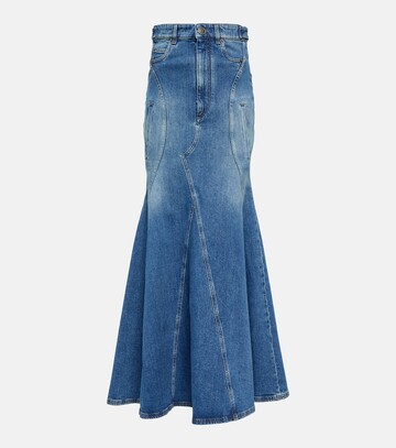 burberry flared denim maxi skirt in blue