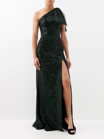 elie saab - sequin-embellished velvet gown - womens - black green