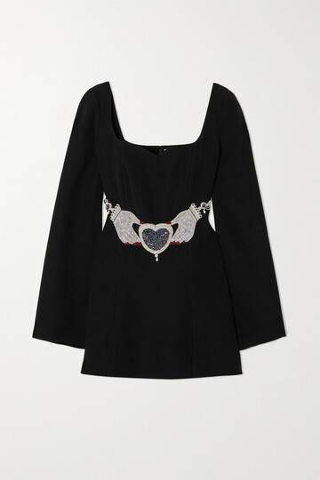 clio peppiatt - sapphire belted crystal-embellished crepe mini dress - black