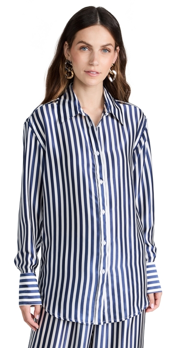 sprwmn button up shirt striped navy s
