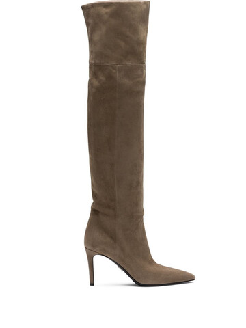 Prada pointed toe thigh-length boots in brown
