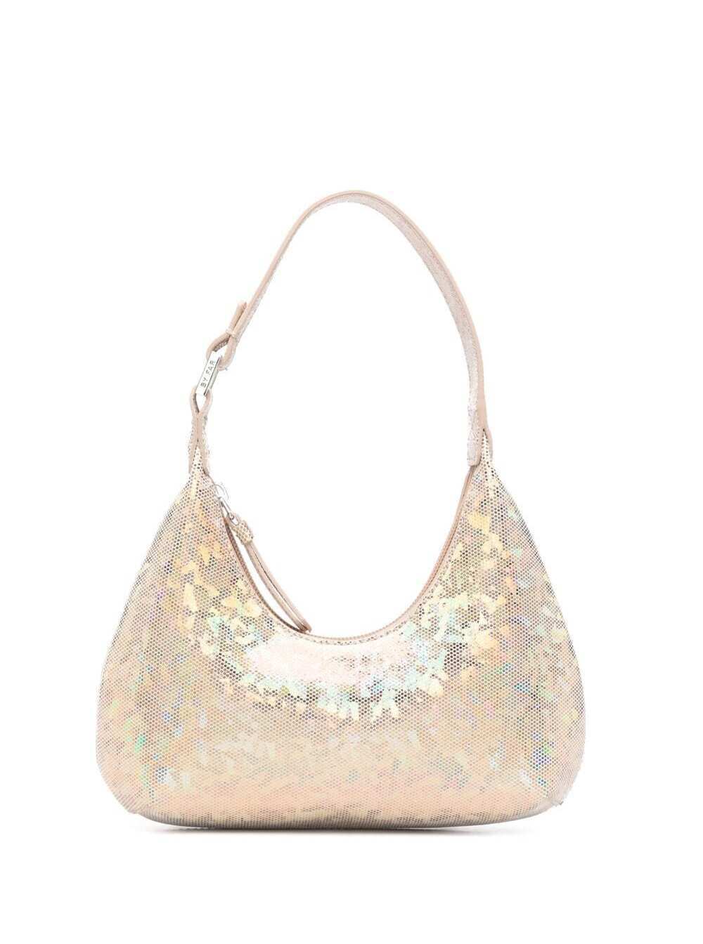 By Far Womans Baby Amber Metallic Fabric Handbag in pink