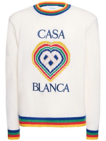 casablanca heart logo cotton knit sweater in white
