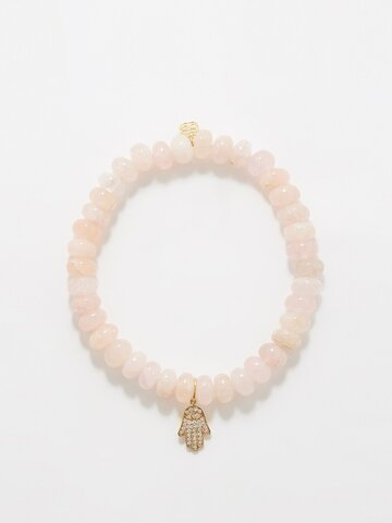 sydney evan - hamsa diamond, morganite & 14kt gold bracelet - womens - pink multi