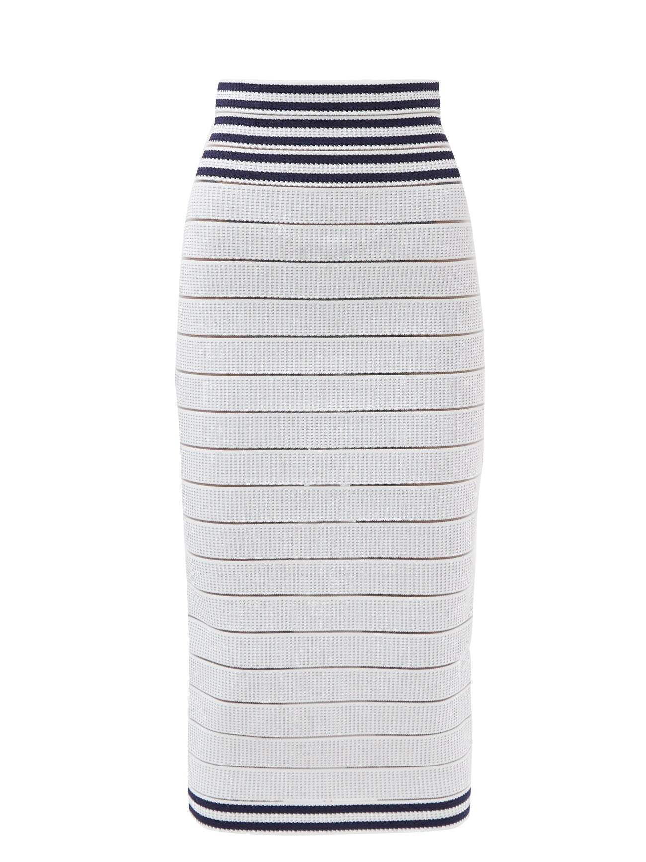 Balmain - Striped Knit Pencil Skirt - Womens - Blue White